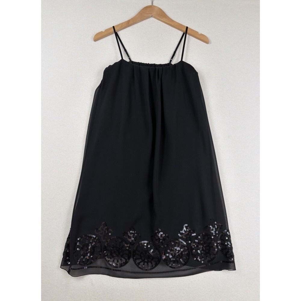 Studio M Black Spaghetti‎ Strap Cocktail Dress Size XS Shell 100% Silk Classic
